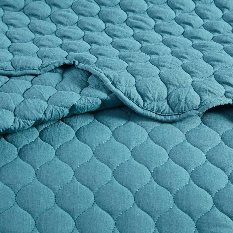 Teal King Reversible Microfiber Quilt Set with Scallop Edges