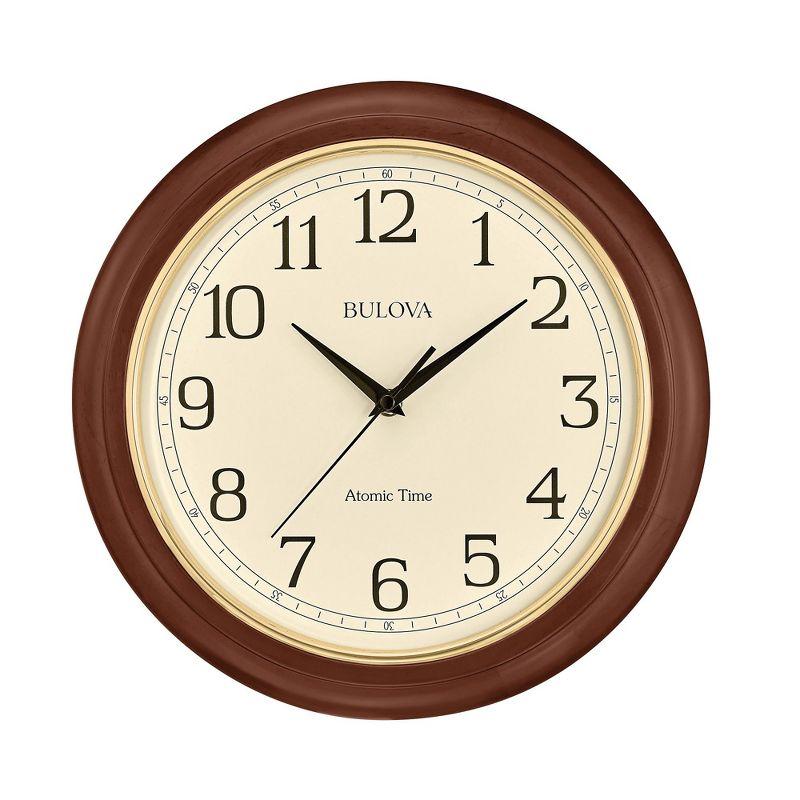 Bulova Clocks Atomic Time  Analog Quartz Wall Clock, Warm Brown Cherry