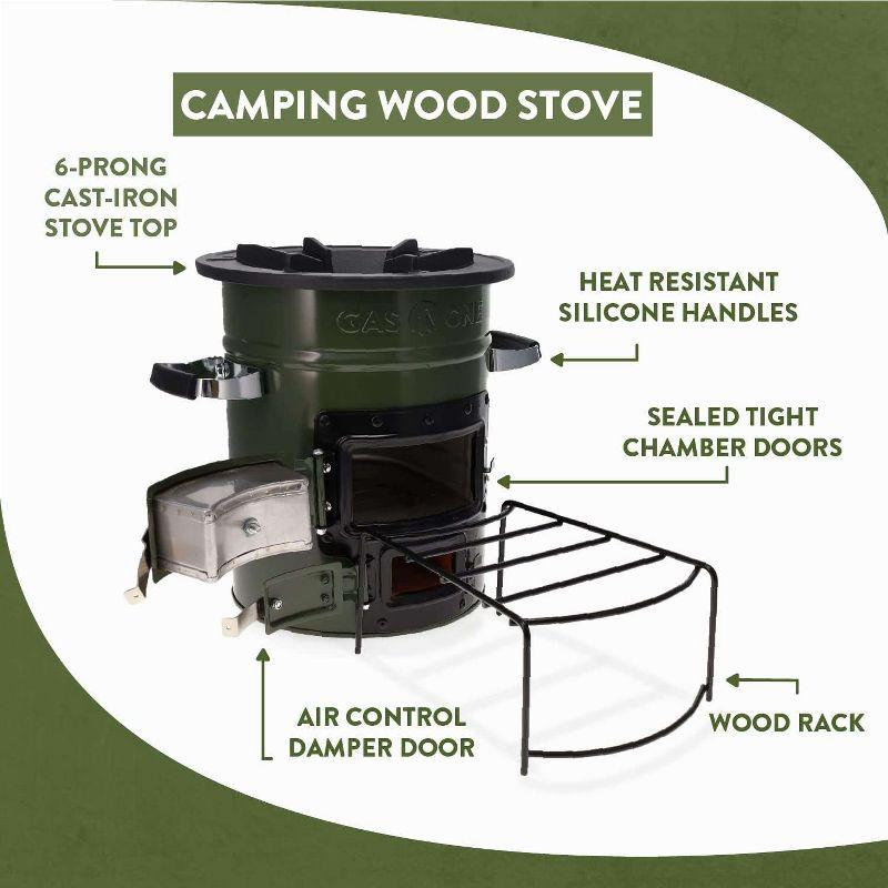GasOne Portable Wood Burning Rocket Stove Camping for Backpacking, Hiking, RV and Survival - Insulated Barrel Stove Kit with Silicone Handles