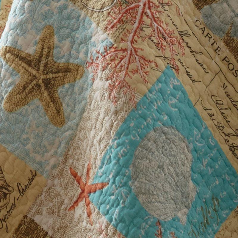 Bridgetown Quilt Set - Twin/Twin XL Quilt and One Standard Pillow Sham Teal, Coral, Taupe - Levtex Home
