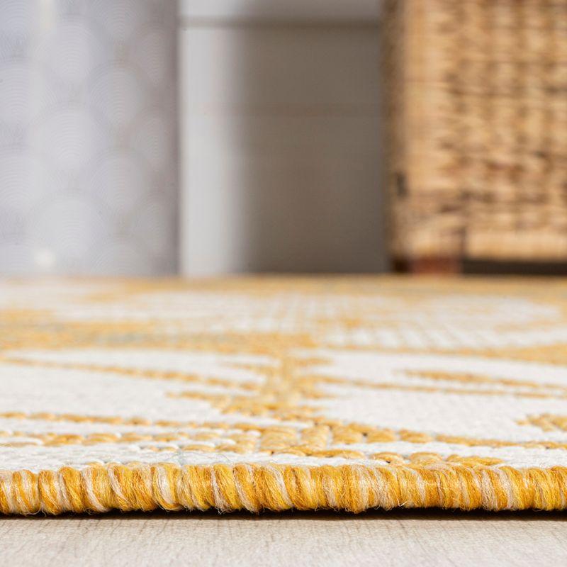 5' x 5' Zinnia Modern Floral Textured Weave Indoor/Outdoor Area Rug, Yellow/Cream - JONATHAN Y