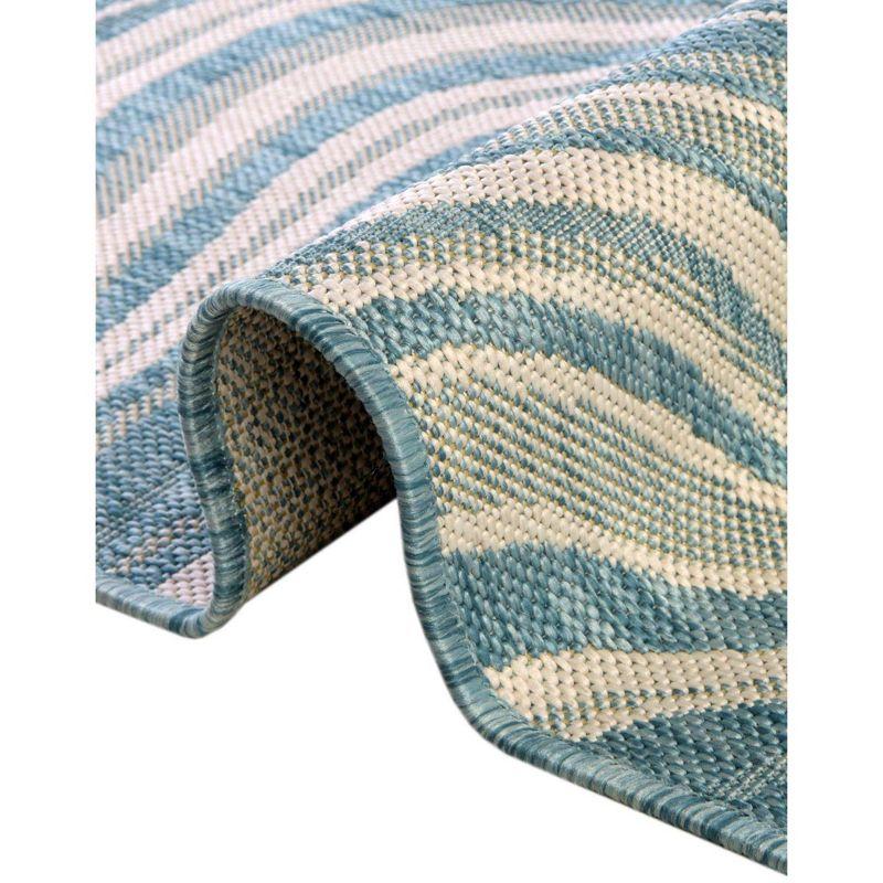 Light Aqua Abstract Flat Woven Outdoor Runner Rug