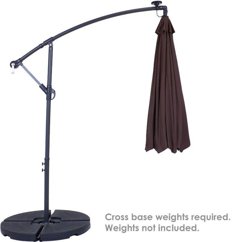 Sunnydaze Outdoor Steel Offset Solar Patio Umbrella with LED Lights, Cantilever, Crank, and Base - 10' - Brown