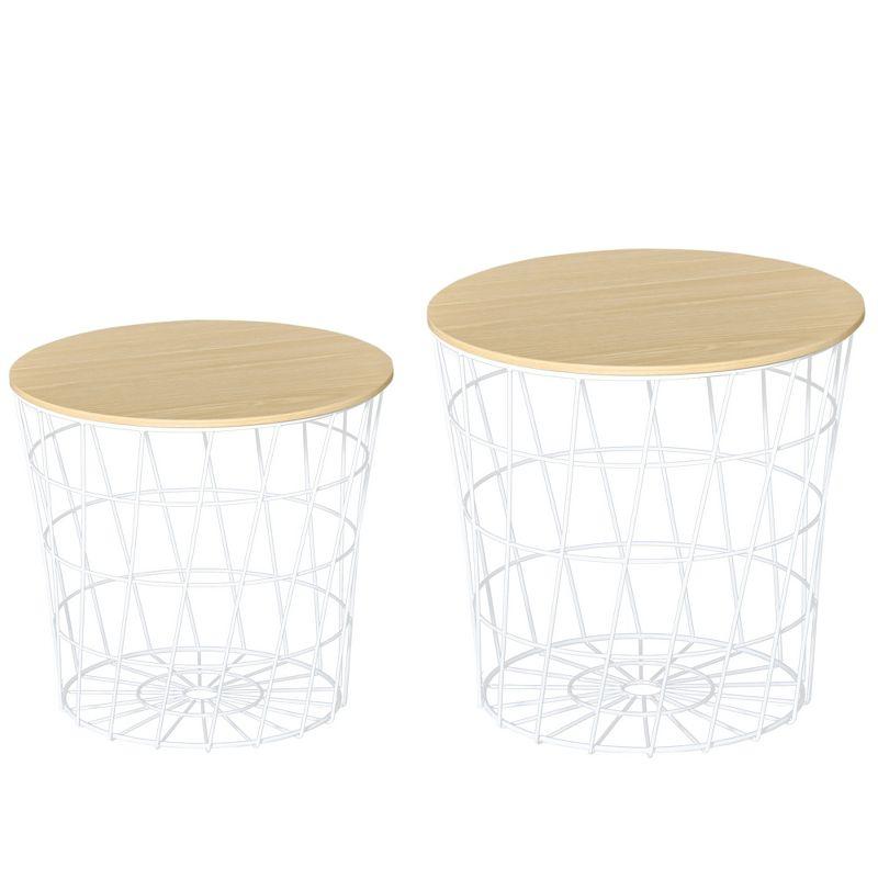 HOMCOM End Tables Set of 2, Nesting Tables with Storage, Round Accent Side Tables with Removable Top for Living Room, Bedroom