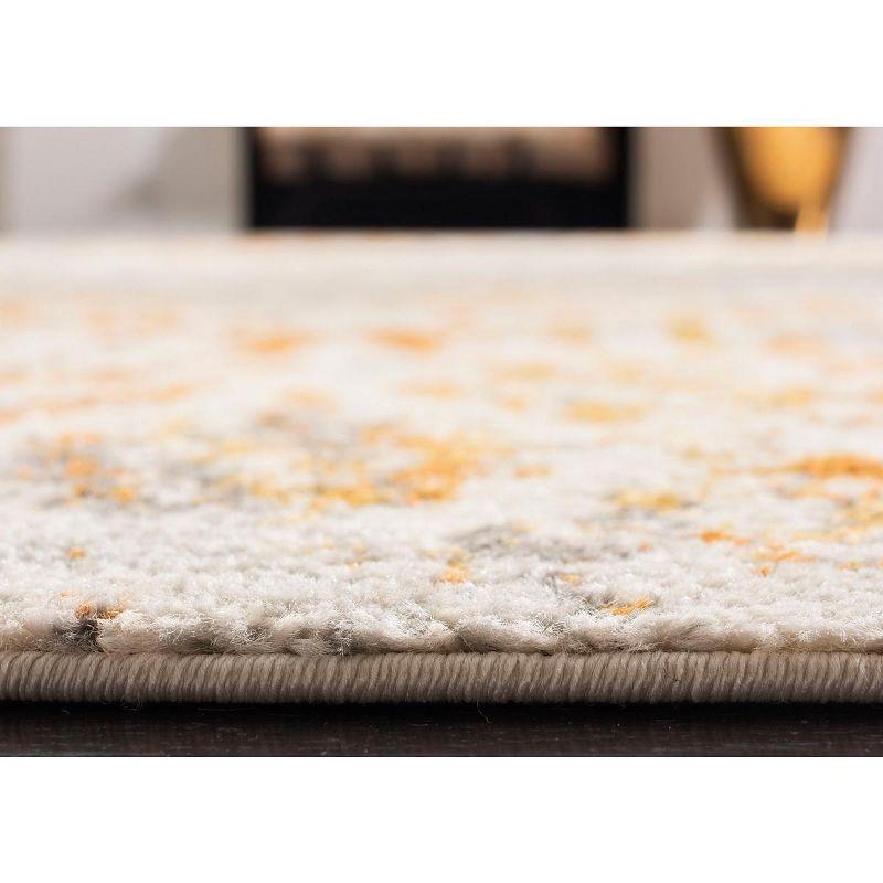 Ivory and Orange Damask Low Pile Runner Rug