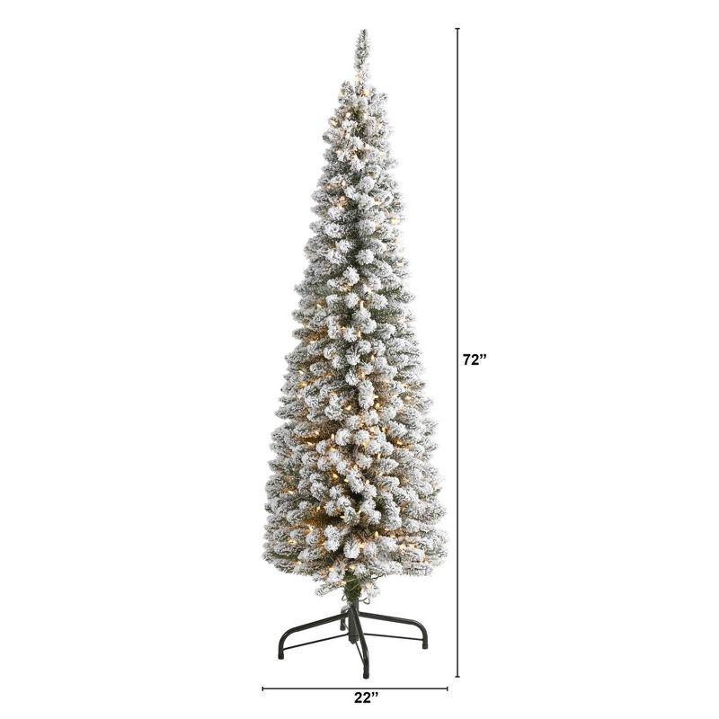 Nearly Natural 6' Pre-Lit Flocked Artificial Christmas Tree Clear Lights: Indoor Seasonal Decor