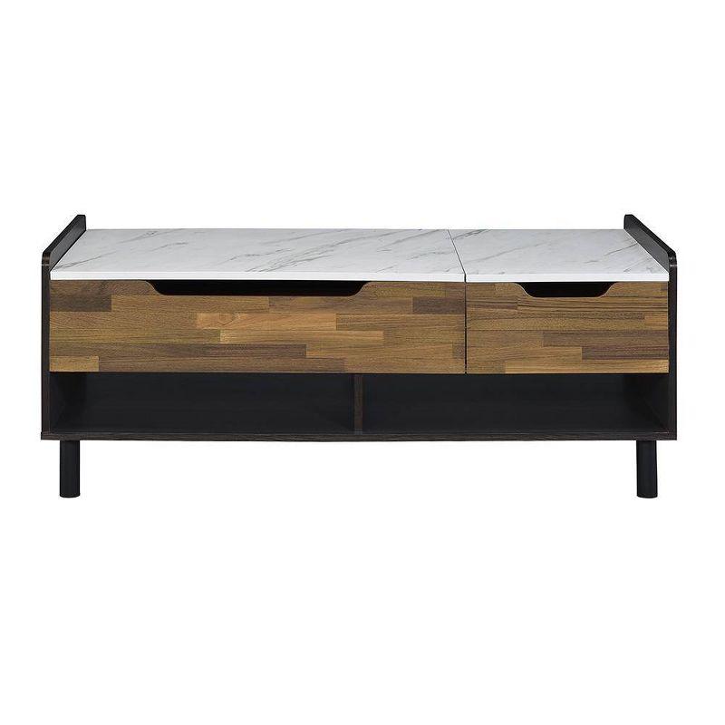 Acme Furniture Axel Coffee Table White Printed Faux Marble Top Walnut/Black Finish