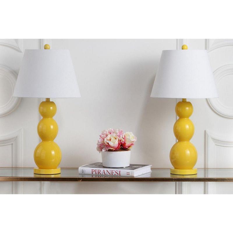 Elegant Yellow Glass Orb Table Lamp Set with Off-White Shade