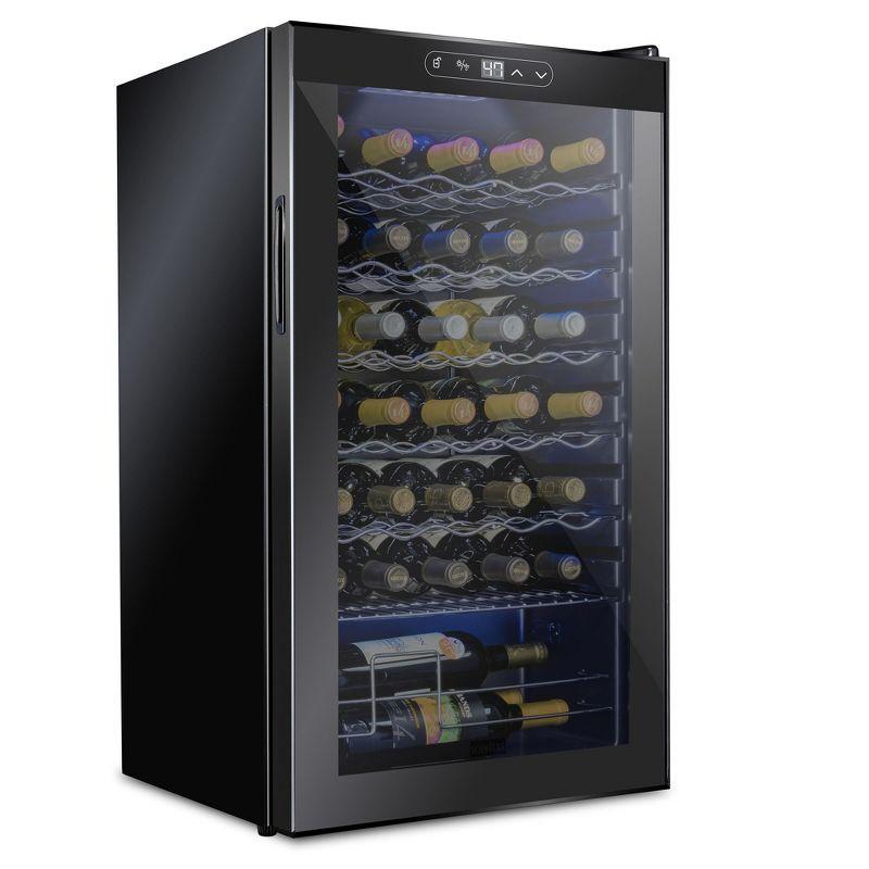 Schmecke Black Freestanding 34-Bottle Wine Cooler with LED Lighting