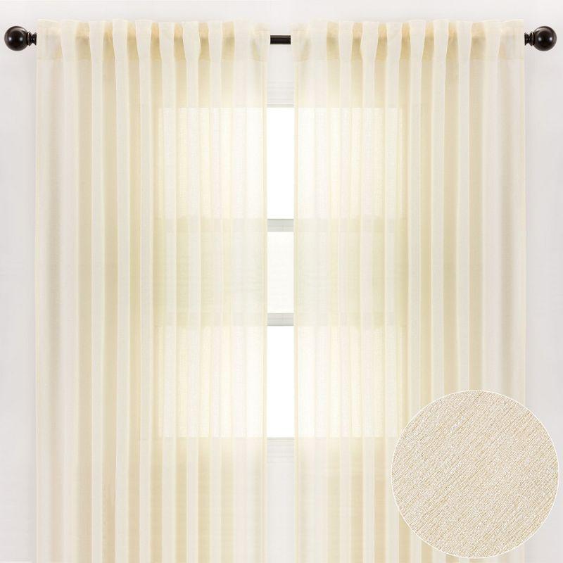Chanasya 2pk Faux Belgian Flax Semi Sheer Window Curtain Panels - Set of 2 - 52 x 96 Inches Long - Yellow