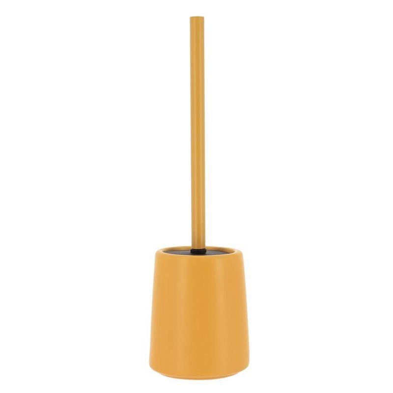 Evideco French Home Goods Yellow Mustard Stoneware Toilet Bowl Brush and Holder - Durable and Stylish Round Design for a Pop of Color in Your Bathroom