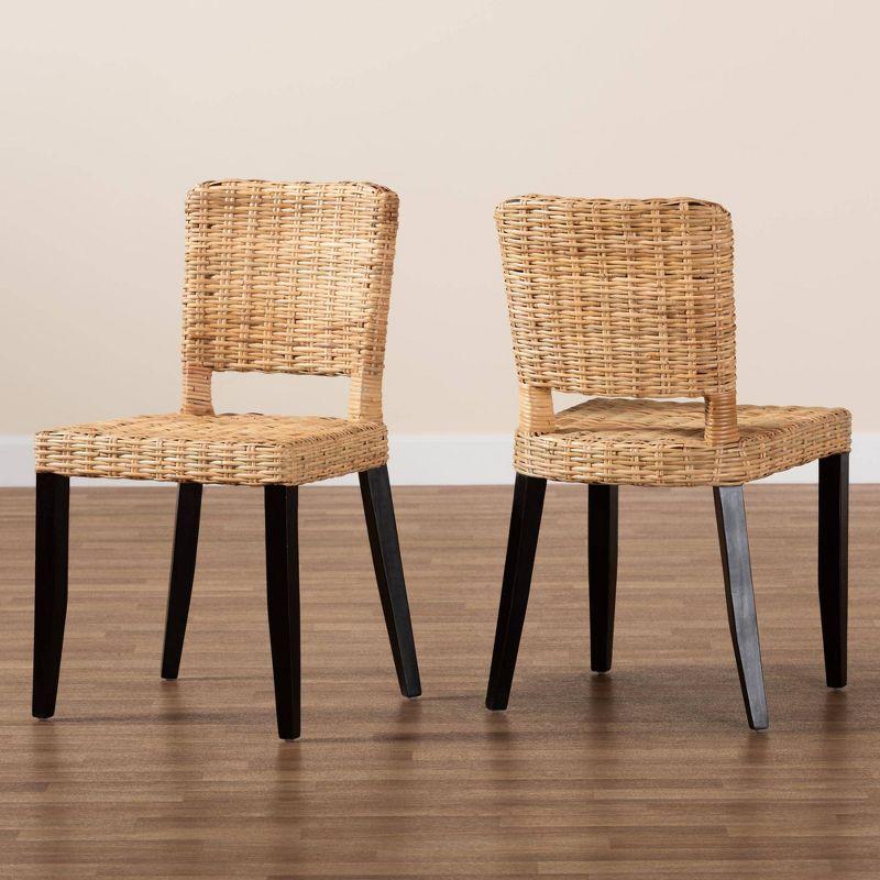 bali & pari Dermot Wood and Natural Rattan Dining Chair Dark Brown/Natural Brown: Interlaken Style, No Assembly Required