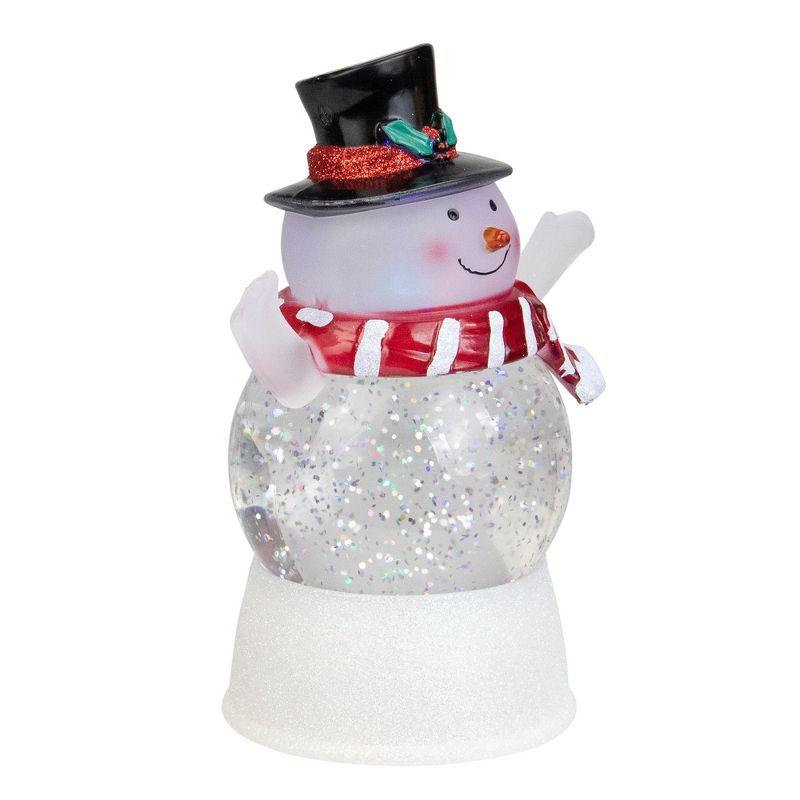 5.75" LED Lighted Snowman With Holly and Berries Top Hat Christmas Snow Globe