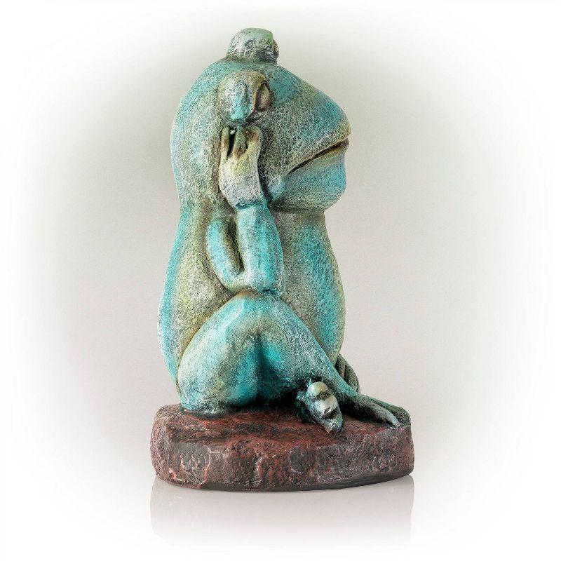 15" Magnesium Oxide Pensive Frog Statue - Alpine Corporation: Garden Decor, Zen722 Collection