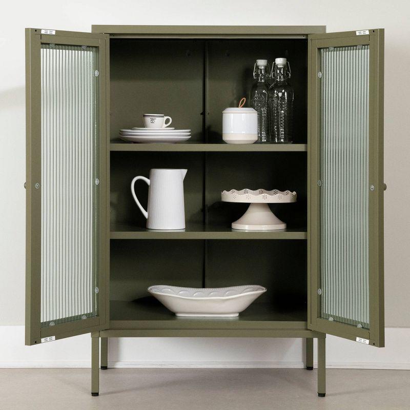 South Shore 40" Decorative Storage Cabinet Olive Green: Fluted Glass, Metal Frame, Wall Anchor