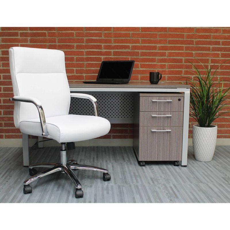 White Leather Executive Swivel Office Chair with Chrome Base