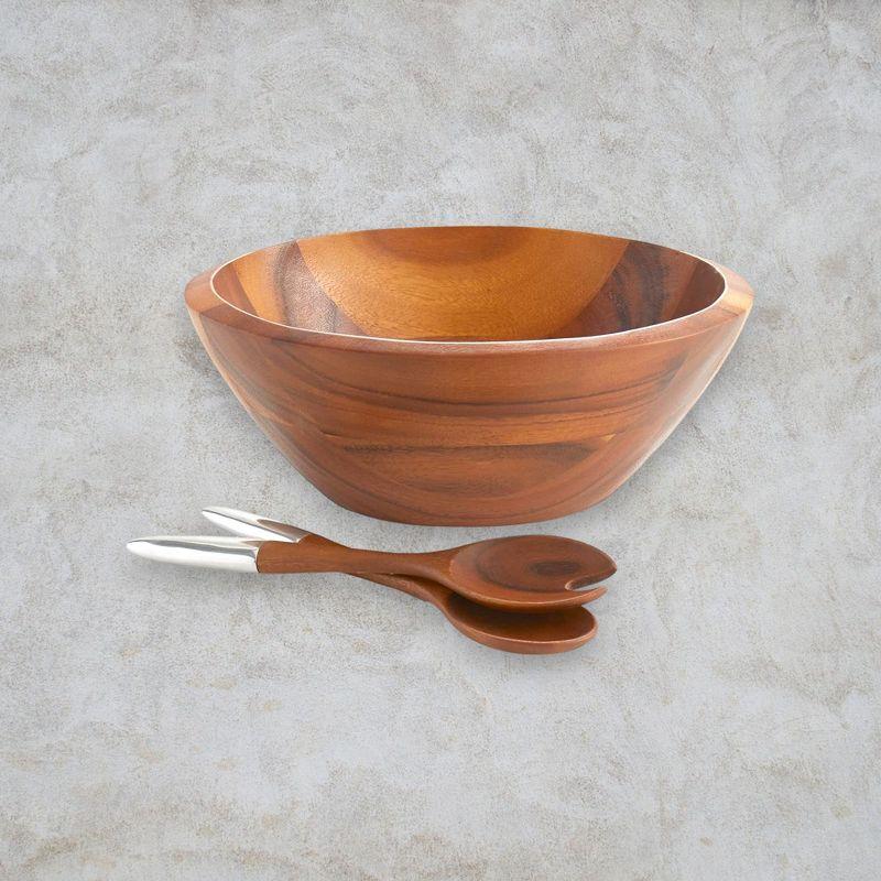 Nambe MT1116 Eclipse Acacia Wood Salad Bowl with Servers, 3-Piece Salad Set