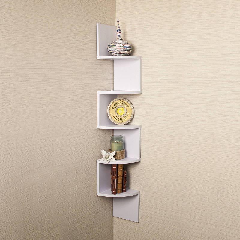 Danya B. 48.5" x 7.7" Corner Zig Zag Decorative Wall Shelf White: Modern Laminated MDF, 5-Tier Storage