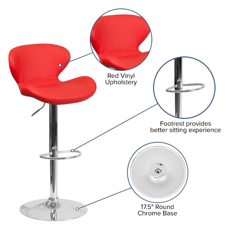 Flash Furniture Contemporary Adjustable Height Barstool with Curved Back and Chrome Base