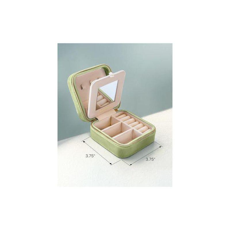 Benevolence LA Plush Velvet Square Travel Jewelry Box with Mirror- Mistletoe Green
