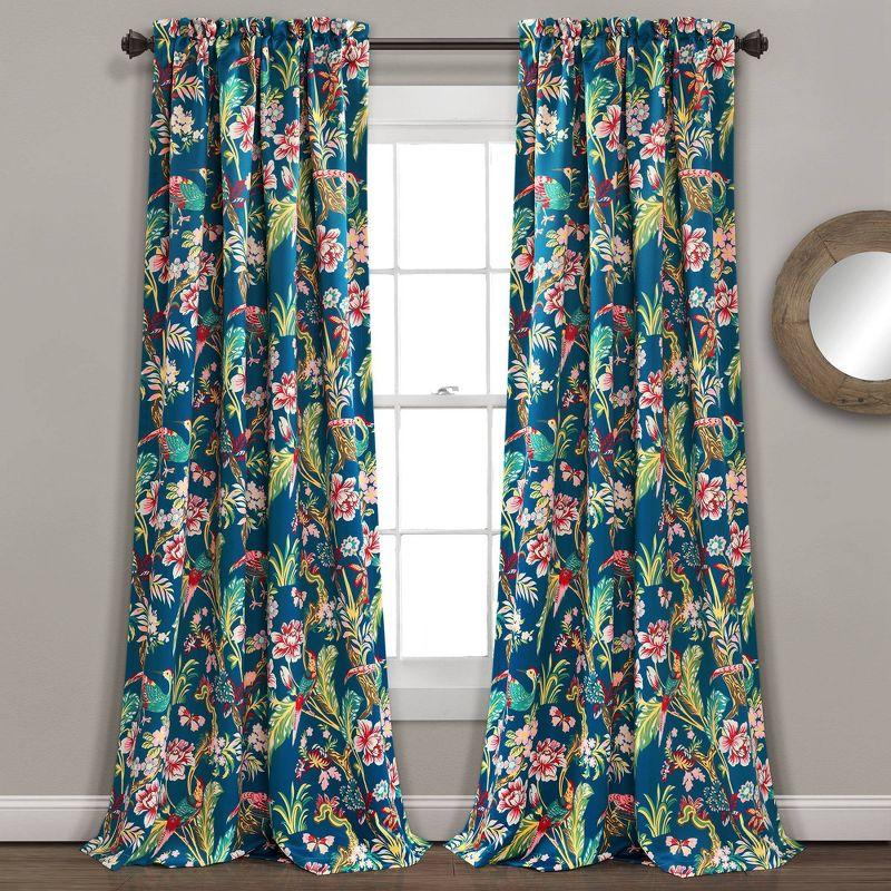 Dolores Navy Multi Polyester Room Darkening Curtain Panels