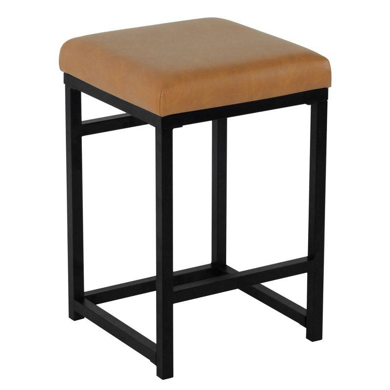 24" Open Back Metal Counter Height Barstool Faux Leather Carmel - HomePop: Kitchen Island Seating, Industrial Style
