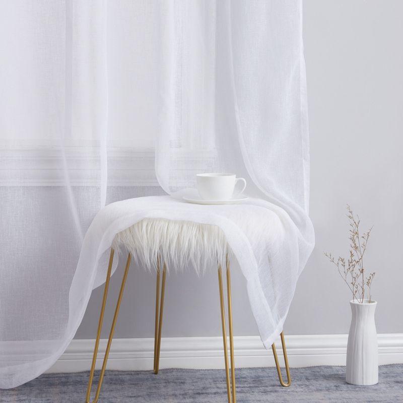 HLC.ME Penelope Faux Linen Textured Privacy Sheer Light Filtering Rod Pocket Curtains Panels, Set of 2 - Ivory, 54 W x 96 L