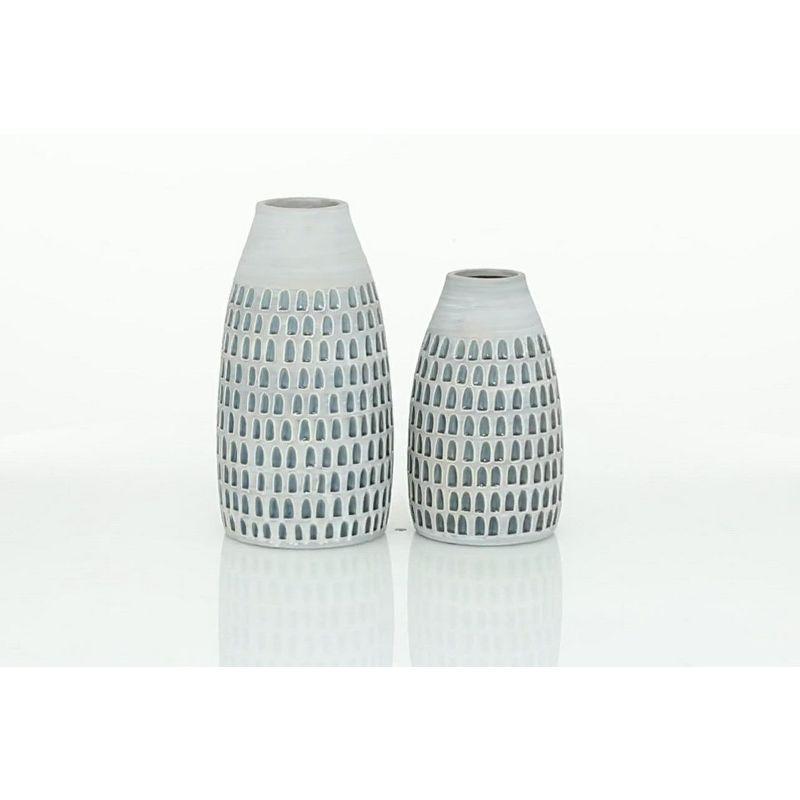 Gray Ceramic Patterned Urn-Shaped Table Vase Set