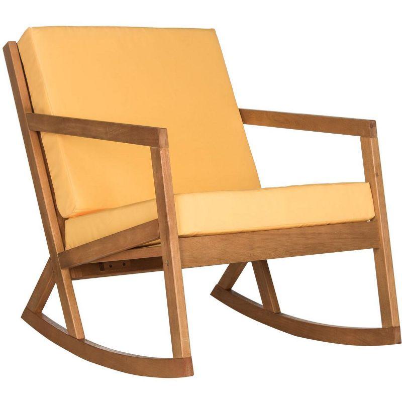 Eco-Friendly Eucalyptus Wood Rocking Chair with Yellow Cushions
