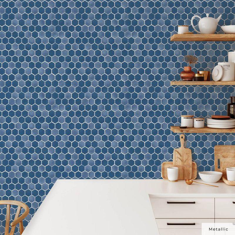 Tempaper & Co.® Hexagon Tile Removable Peel and Stick Wallpaper, Shades of Sapphire, 28 sq. ft.: Vinyl, Self-Adhesive, Geometric Design