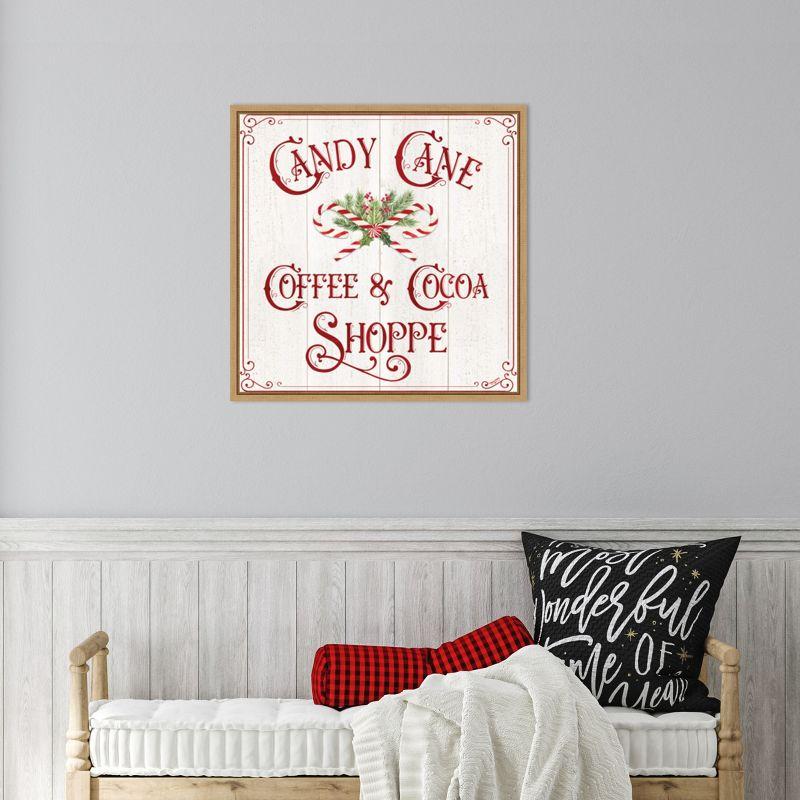 Amanti Art Vintage Christmas Signs I-Candy Cane Coffee by Tara Reed Canvas Wall Art Print Framed 22 x 22-in.