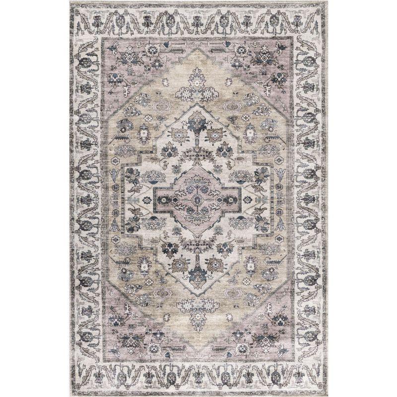 Brilliance 4' x 6' Beige Multicolor Washable Synthetic Rug