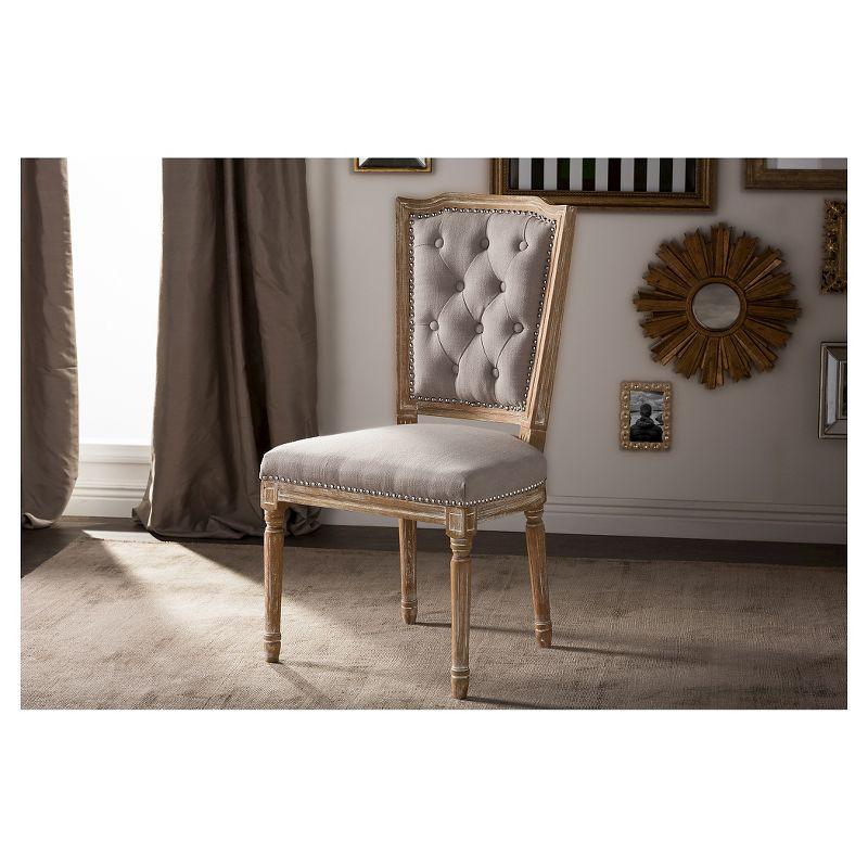 Estelle Chic Rustic French Country Cottage Dining Chair: Solid Oak, Linen Detail - Baxton Studio