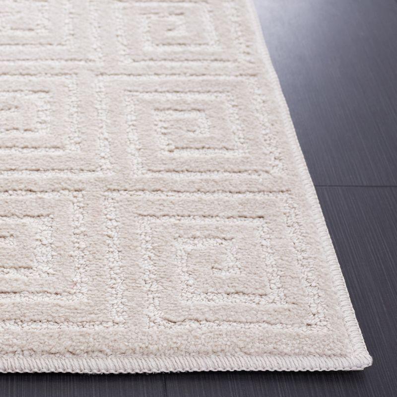 Ivory Hand-knotted Rectangular Synthetic Rug, 58x16