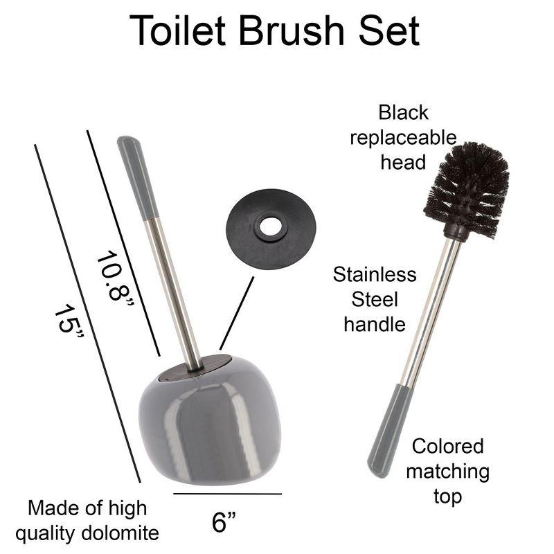 Evideco French Home Goods PISE Freestanding Grey Toilet Brush and Holder Set