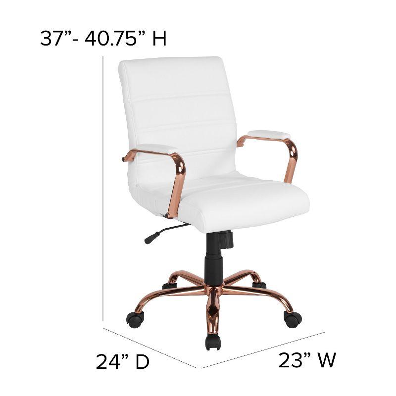 Mid-Back White LeatherSoft Swivel Executive Chair with Rose Gold Metal Frame