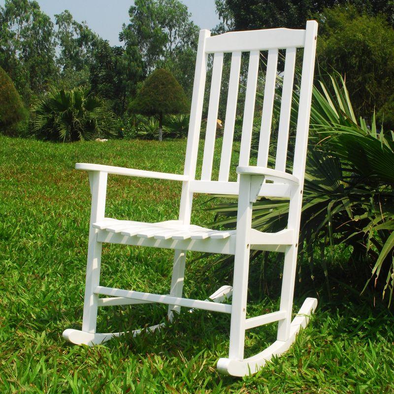 White Acacia Wood Outdoor Rocking Chair with Slatted Back