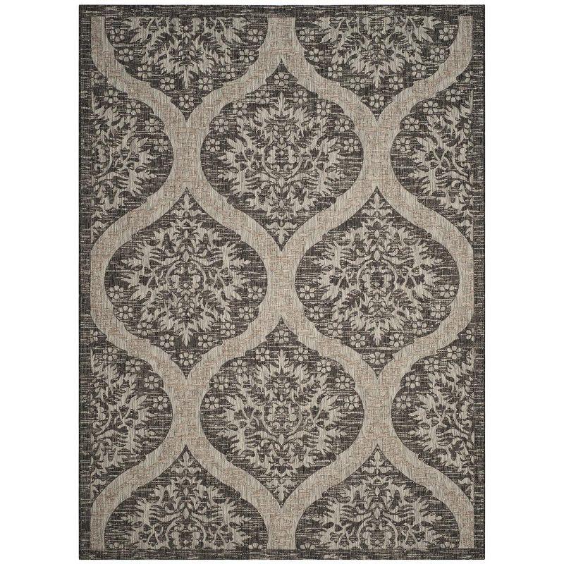 Courtyard Black/Grey 8' x 11' Synthetic Damask Area Rug