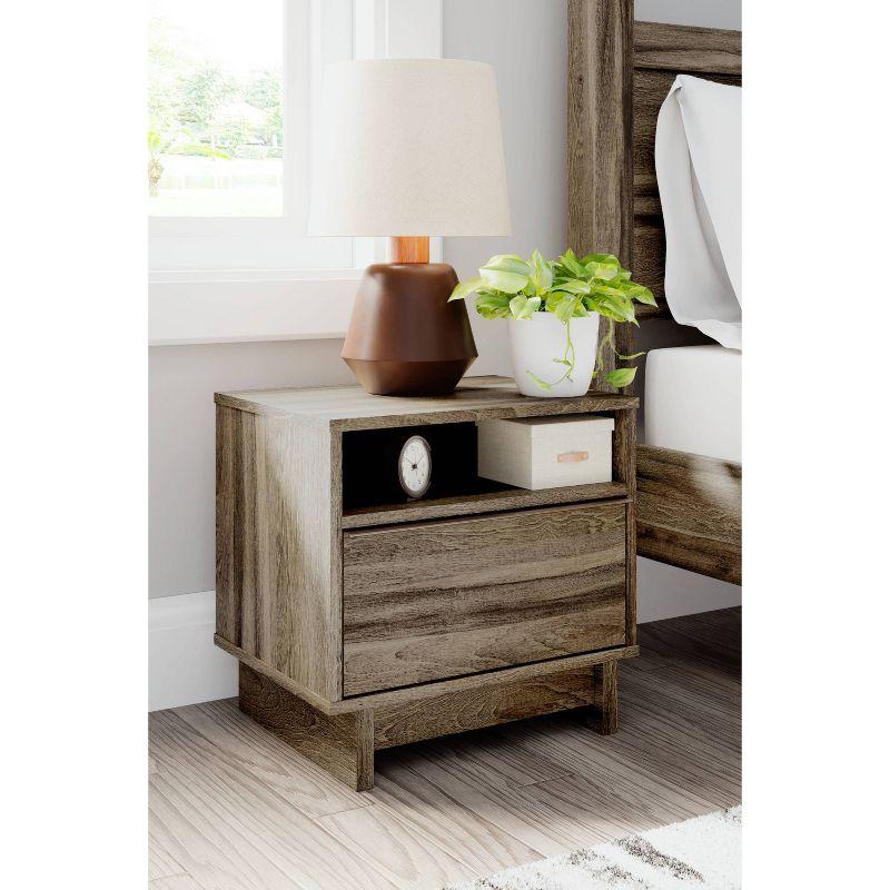 Weathered Brown 1-Drawer Nightstand with Open Shelf