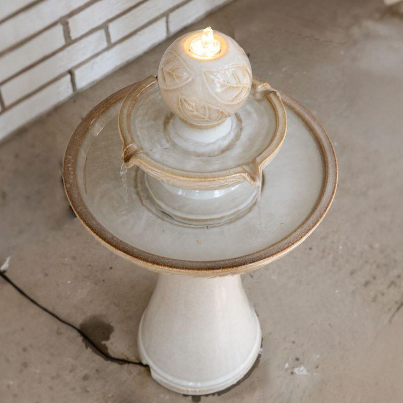 Sunnydaze Gentle Glow 2-Tier Ceramic Outdoor Fountain with LED Lights - 26.5" H - Off-White