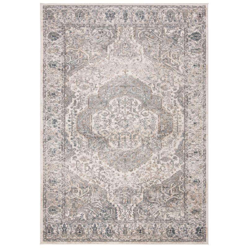 Ivory and Gray Hand-Knotted Synthetic Area Rug