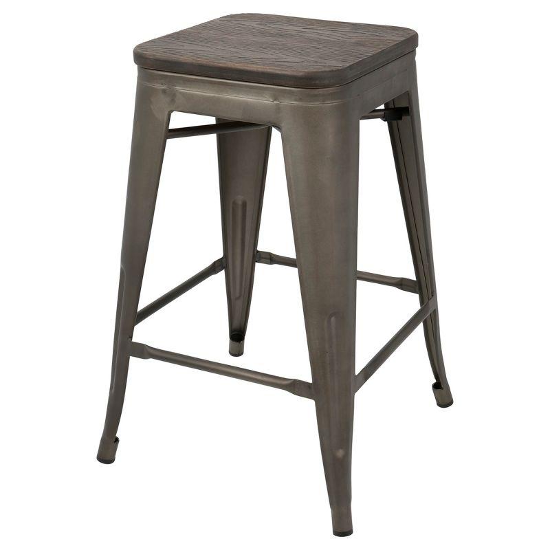 Antique Espresso Steel & Bamboo Backless Counter Stool