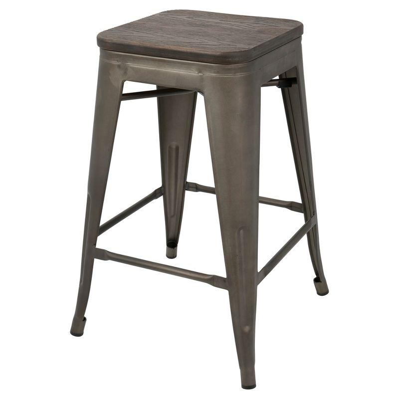 Set of 2 Oregon Industrial Stackable Counter Height Barstool with Frame Antique Wood - Lumisource