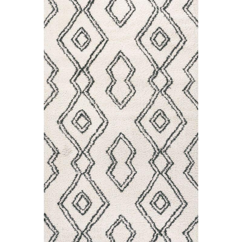 5'x8' Deia Moroccan Style Diamond Shag Area Rug, White/Black - JONATHAN Y