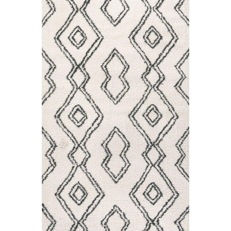 Deia Moroccan Style Diamond Shag White and Black 3' x 5' Area Rug