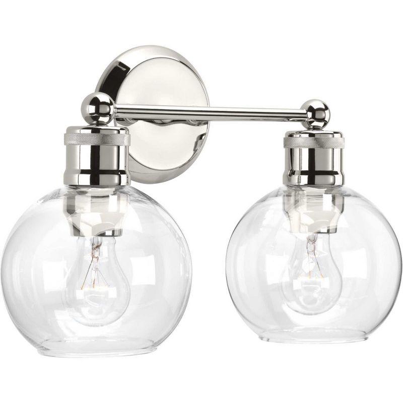 Progress Lighting Hansford 2-Light Bath Vanity Fixture, Polished Nickel, Clear Glass Shade