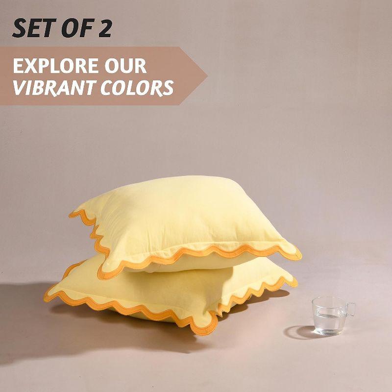 Folkulture Throw Pillow Cover Scallop Embroidery Oasis Set of 2 (18 x 18 Inch) - Lemon Zest