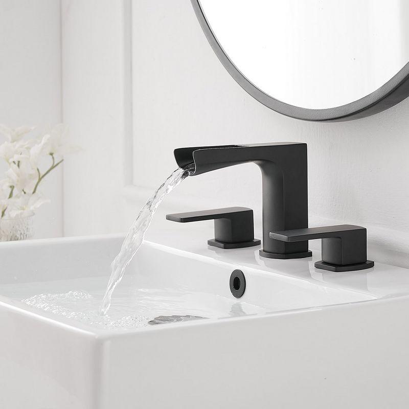 BWE Waterfall 8 in. Widespread Double-Handle Bath Faucet Set 3-Holes Vanity Sink with Metal Drain