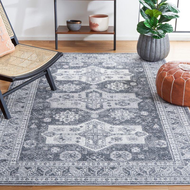 Abstract Gray Synthetic 8' x 10' Hand-Knotted Area Rug