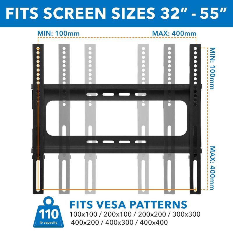 Mount-It! Height Adjustable Floor TV Stand with Mount and Tempered Glass Shelves for Storage, Entertainment Center with TV Mount, Fits 32 - 55 in.